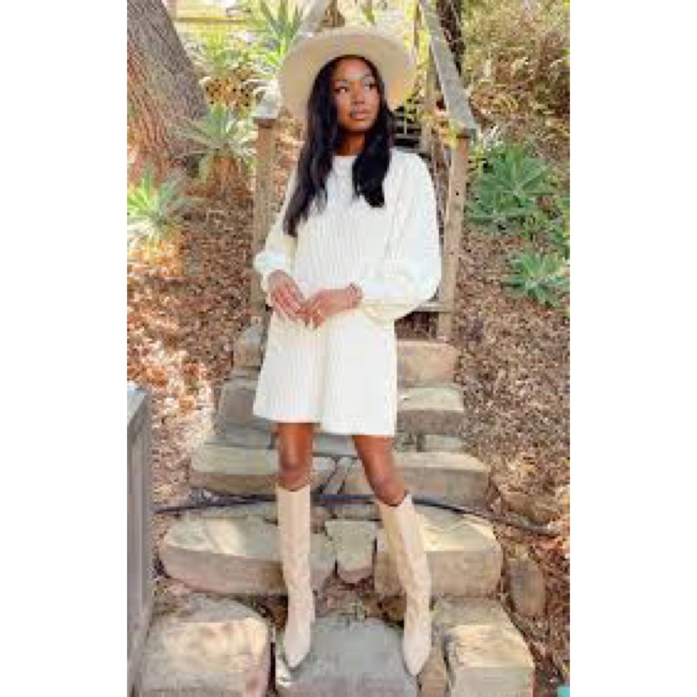 Show Me Your MuMu | Dixon Chenille Ivory Sweater Medium Dress - Retail $158